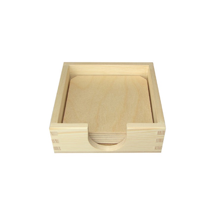 Dřevěná krabička se 6 podložkami pod sklenice