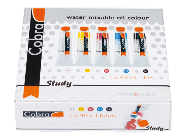 Olejové barvy ředitelné vodou COBRA Study Set 5x40ml