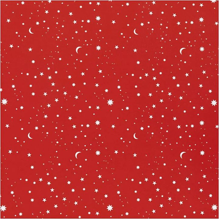 Balící papír  | tmavě červený Stars and moons 50 cm x 5 m