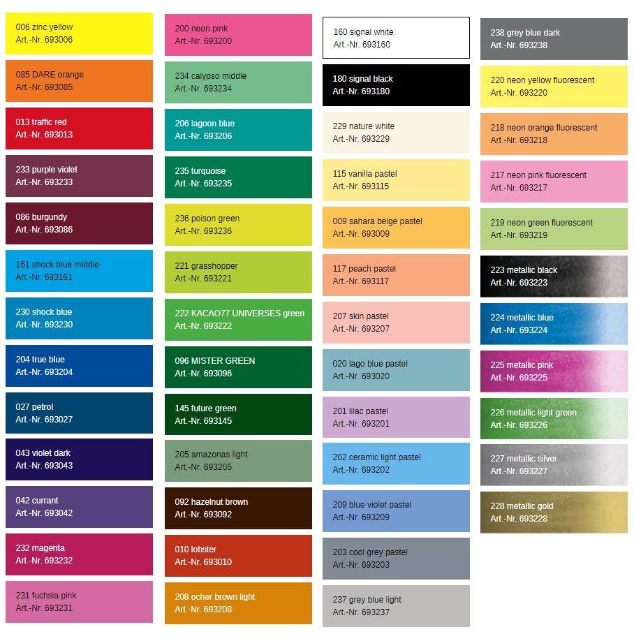 Molotow One4all Color Chart