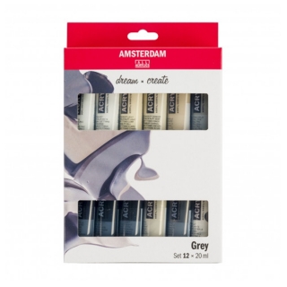 Sada akrylových barev AMSTERDAM dream and create Grey 12 x 20 ml