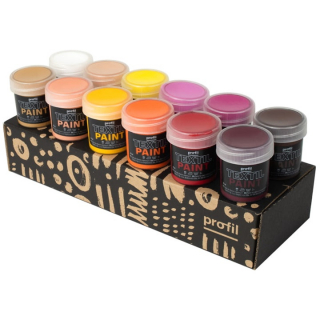 Sada barev na tmavý textil Profil - teplé odstíny 12 x 25 ml