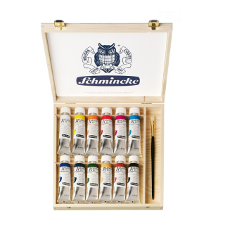 Sada olejových barev v dřevěném boxu Schmincke AKADEMIE 12 x 60 ml