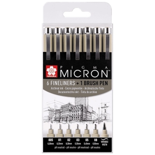 Sada technických per SAKURA Pigma Micron   brush pen / 7-dílná