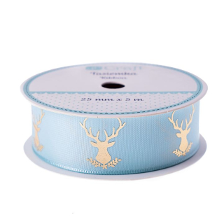 Saténová dekorační stuha 25 mm x 5 m | Frosty Mint - Deer