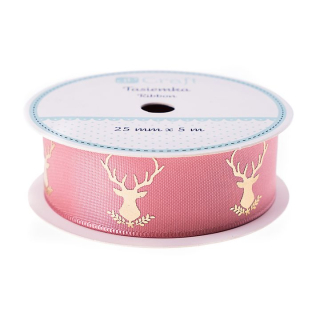 Saténová dekorační stuha 25 mm x 5 m | Frosty Pink - Deer