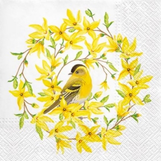 Ubrousky na dekupáž Forsythia & Bird - 1 ks