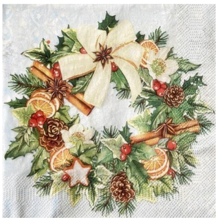 Ubrousky na dekupáž Painted Christmas Wreath - 1 ks