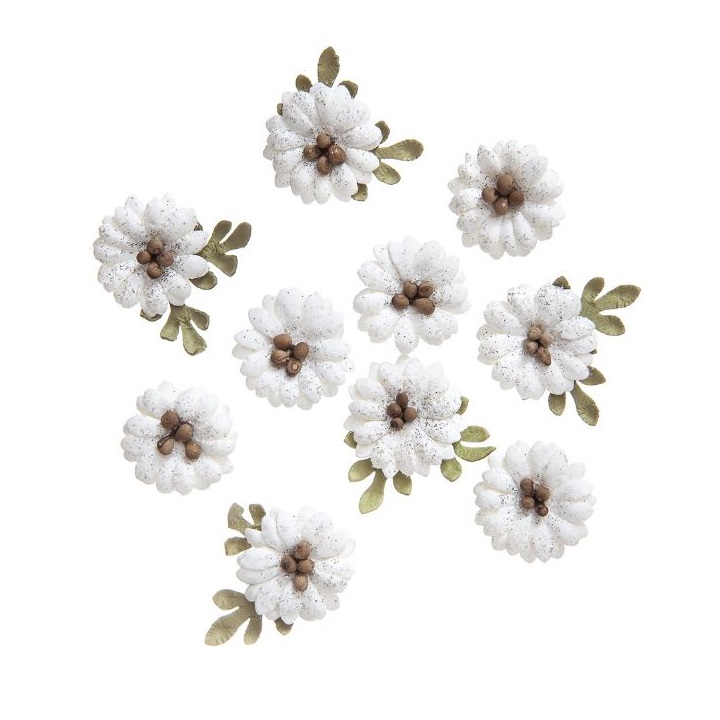 Papírové květy Shabby Chic bílé - sada 10 ks