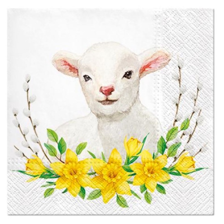 Ubrousky na dekupáž Lamb with Wreath - 1 ks