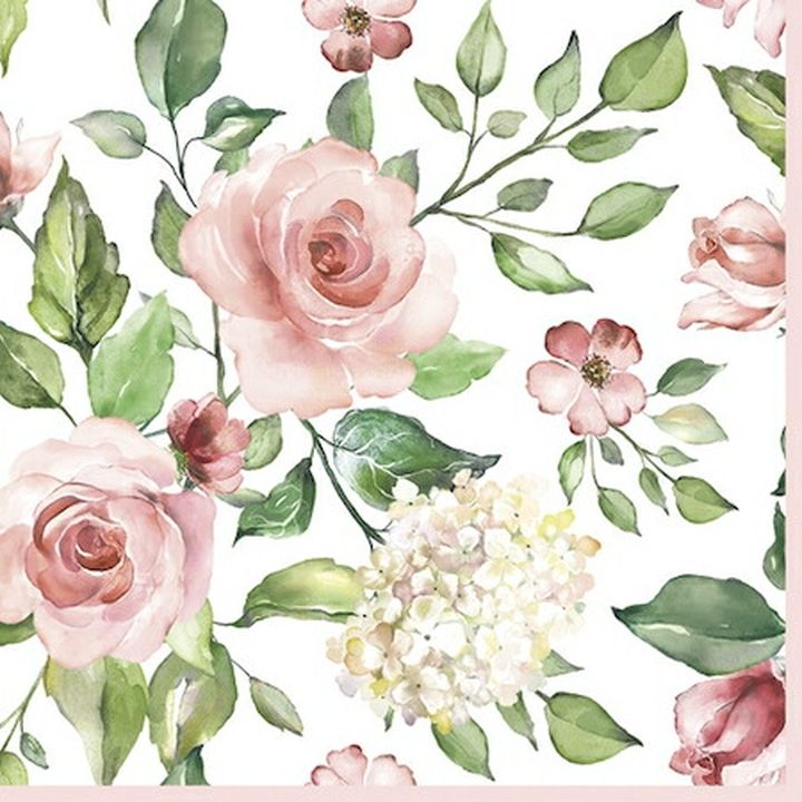 Ubrousky na dekupáž Watercolour Roses with Hydrangea - 1 ks